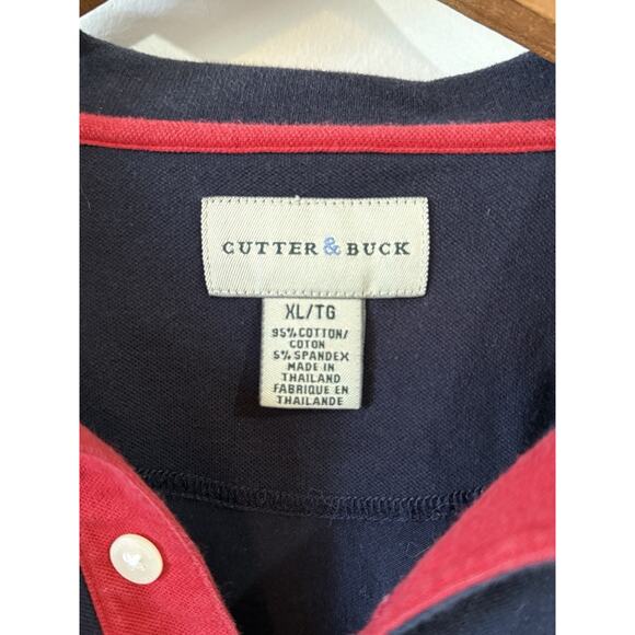 Cutter & Buck KU Jayhawks XL Short Sleeve Collar Polo Shirt Navy Red Vintage - Picture 3 of 8